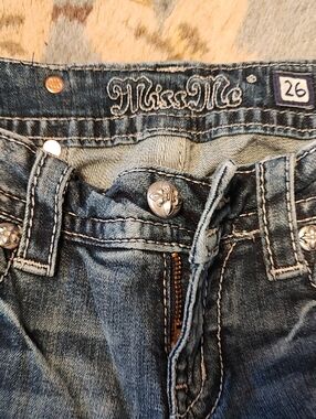 Miss Me Blue Distressed Denim Jeans with Silver Accents